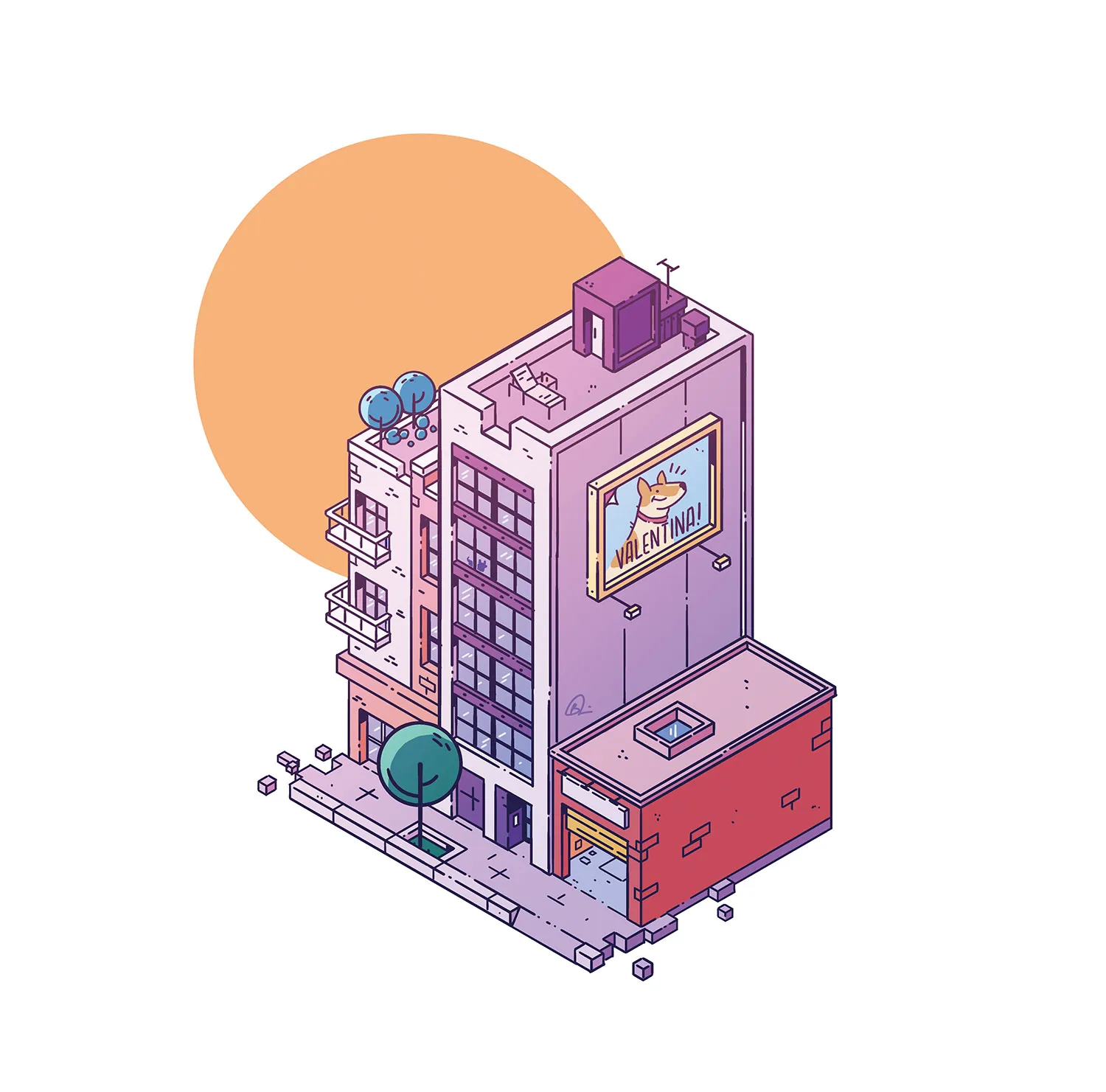 An isometric illustration of a new york building